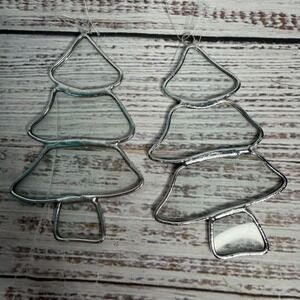 Christmas Tree Ornament Clear Beveled Glass Stained Glass Set Of 2 Michaels VTG